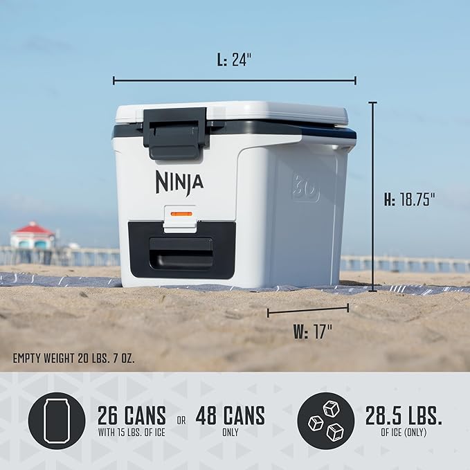Ninja FB131WH FrostVault 30qt Hard Cooler with Dry Zone, Integrated Fridge-Temp Dry Storage Drawer, Premium Heavy-Duty Insulated Cooler, Keeps Ice for Days, Cloud White