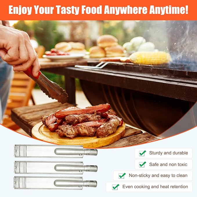 16 1/8" Grill Burner Replacement Parts for Bull Cal Flame Blaze Aussie Bakers Chefs Turbo Beefeater Coyote Jenn Air Nexgrill Grill Parts,3PCS Burner for Blaze Grill Replacement Parts