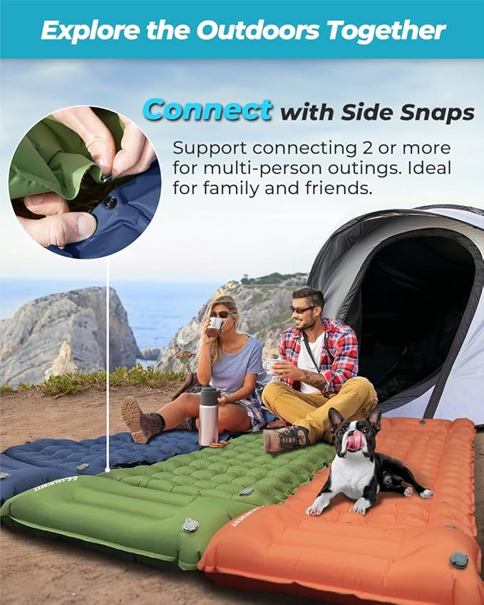 Sleeping Pad for Camping, 4in Thickness Inflatable Sleeping Mat with Adjustable Pillow & Built-in Foot Pump,Lightweight Camping Air Mattress with Waterproof Nylon for Hiking,Traveling-Green