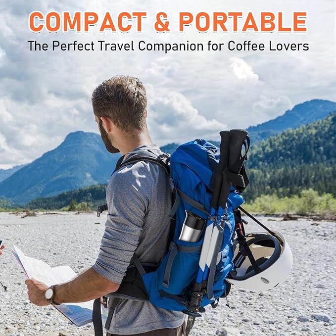 12V Coffee Maker for Car, Portable Coffee Maker with 24V for Truck, Stainless Steel Self-Heating 150ml Car Espresso Machine for Camping, RV, Travel