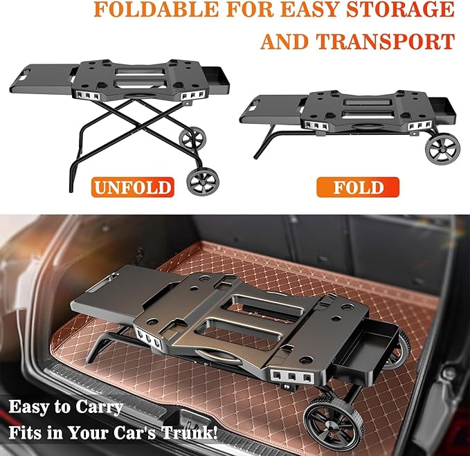 GRISUN Foldable Grill Cart for Ninja OG700–OG750 & Blackstone 22" | Portable BBQ Stand with Wheels, Side Table & Storage Basket