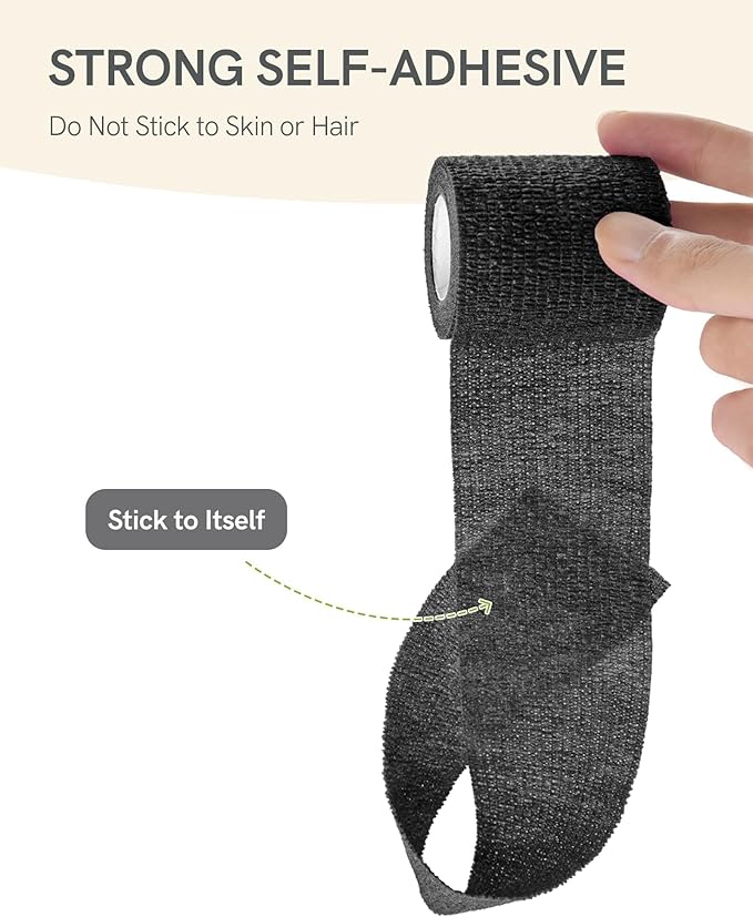 FriCARE Self Adhesive Bandage Wrap, Medical Tape in First Aid Kit, Cohesive Bandages for Wounds Sport Vet, FSA/HSA Eligible, 2 Inches X 5 Yards 6 Rolls, Black