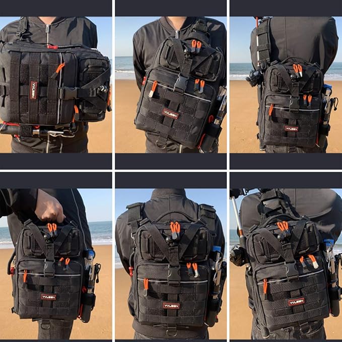 YVLEEN Fishing Tackle Backpack Storage Bag,Water-Resistant Fishing Backpack with Rod Holder,Fishing Gear Bag Gift for Men