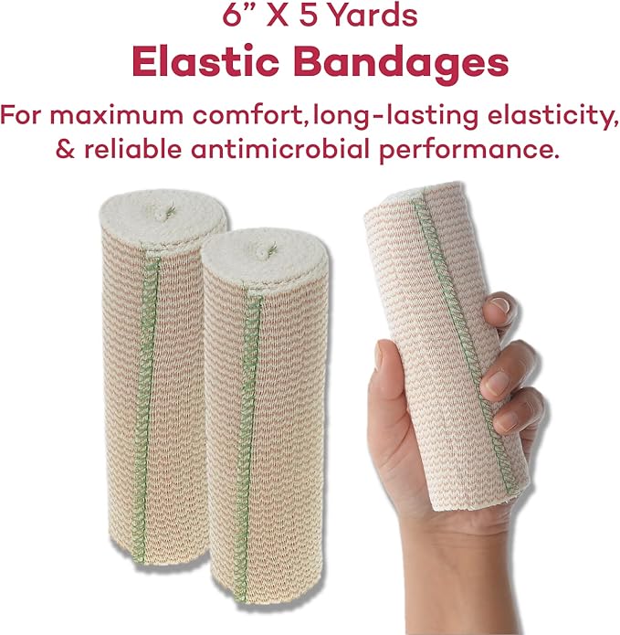 Dealmed 6" Elastic Bandage Wrap with Self-Closure – 2 Elastic Bandages, 5 Yards Stretched Compression Bandage Wrap, Wound Care Product for First Aid Kit and Medical Facilities