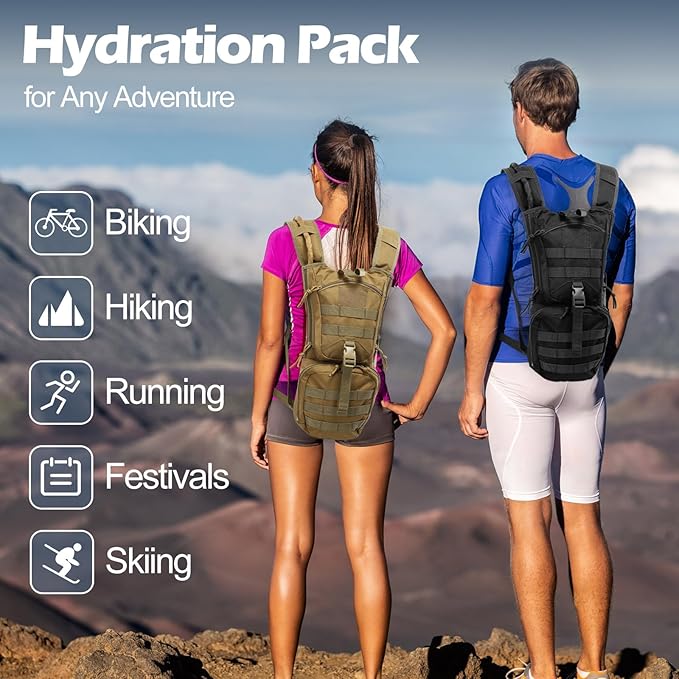 Liliful 2 Set Tactical Hydration Backpack with 3l TPU Water Bladder Tactical Molle Water Backpack Hydration Pack for Men Women Hiking Biking Running Climbing