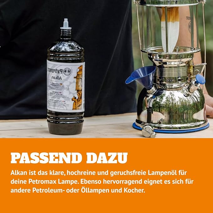 Petromax HK500 Pressurized Lantern, 500 Candlepower with 1 Quart Kerosene Tank for Home, Camping or Emergency Lighting, Hand Assembled High Pressure 400 Watt Lamp, Polished Brass