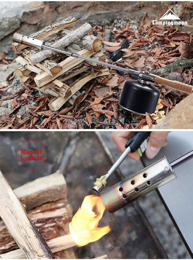CAMPINGMOON Camping Grill Torch Dual Fuel Head Flame Adjustable for Charcoal Starter with Storage Case MT-3955/I-1010 (Butane + Isobutane)