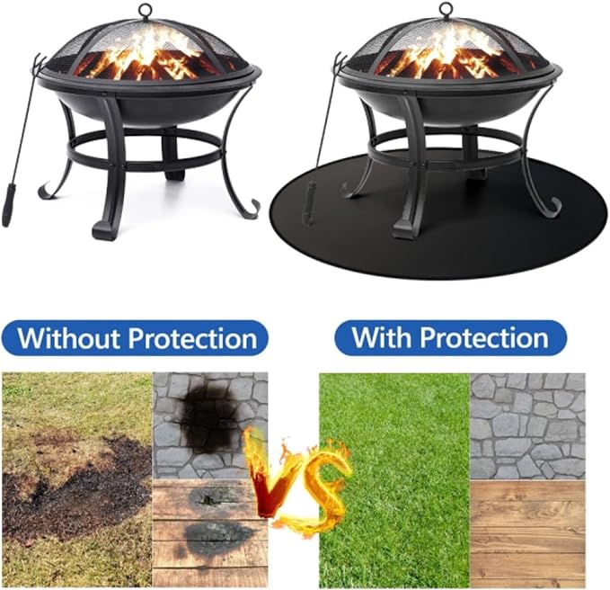 Round Under Grill mat (60") for Outdoor Grill, BBQ, Smokers, kamados, Solo Stove, fireplaces/fire Pit mat. Deck, Grass, Floor and Patio Protector, Heat Resistant, Fireproof, Oil Proof, Waterproof.