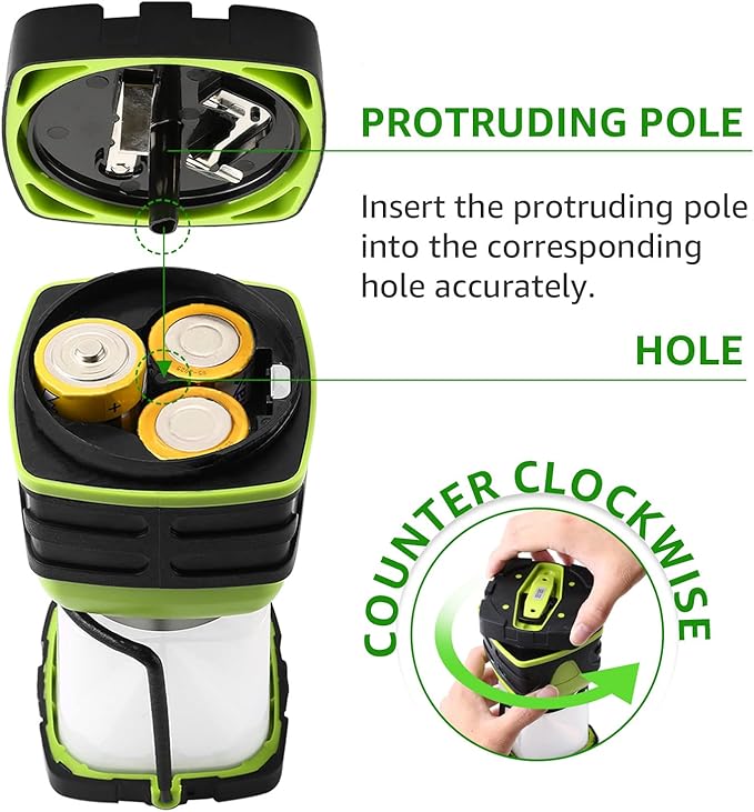 LE 1500LM Battery Powered LED Camping Lantern, Waterproof Tent Light with 4 Light Modes, Camping Essentials, Portable Lantern Flashlight for Camping, Emergency Light, Power Outages, Not Rechargeable