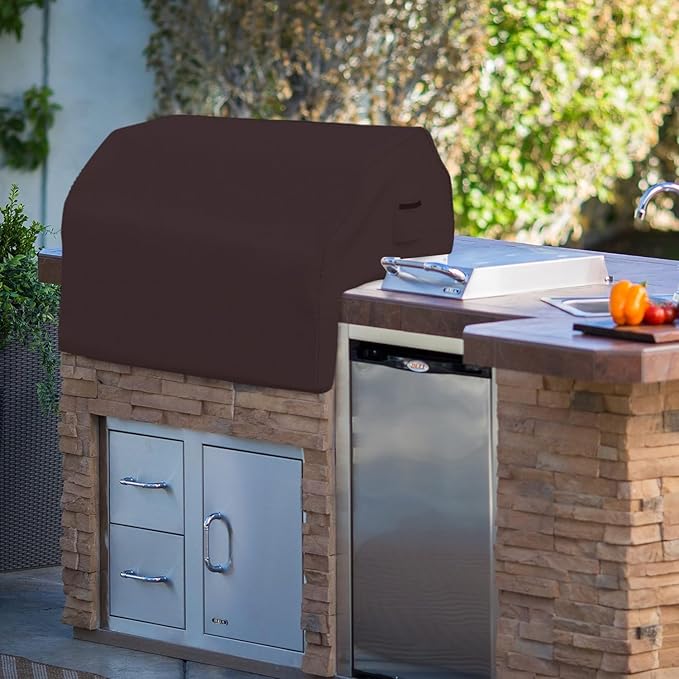 Covers & all Built-in Outdoor Grill Cover, Durable 12 Oz Waterproof Cover Max Material with Air Pocket & Elastic for Snug Fit (32" W x 26" D x 24" H inches, Coffee)