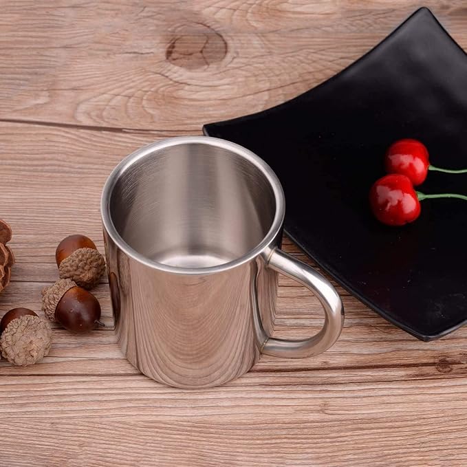 IMEEA Coffee Mugs Camping Cup 10oz Double Walled Stainless Steel Camping Mug with Handle, Set of 2