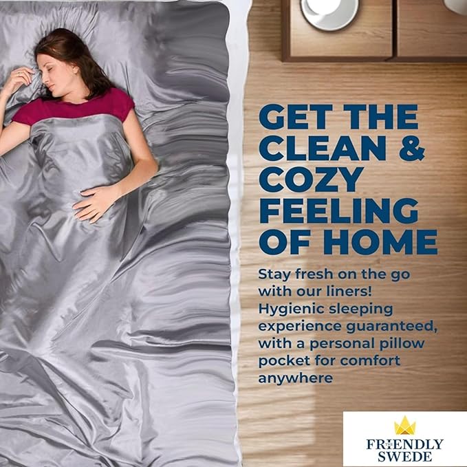 The Friendly Swede Sleeping Bag Liner — Ultralight Polyester or Cold Weather Microfiber Adult Sleep Sack; Thin Travel Sheets for Hotel; Camping Sheets; Travel Sleeping Bag with Pocket-Size Stuff Sack