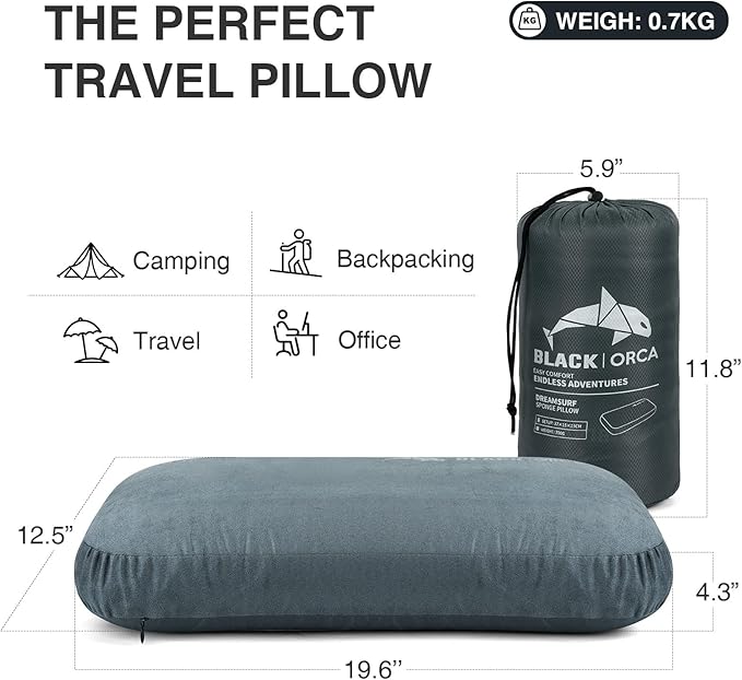 Camping Pillow, Memory Foam Travel Pillow with Portable Bag, Travel Pillows for Sleeping Hiking Pillow for Car Camping, Airplane, Backpacking