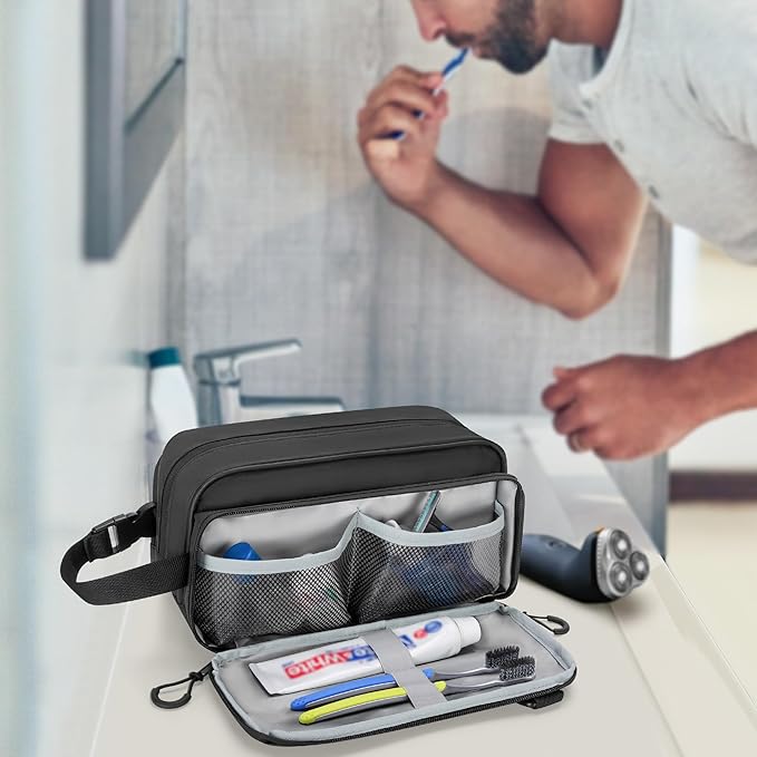 Toiletry Travel Bag for Men Tactical Hygiene Bag, Shaving Kit Toiletries Organizer Dopp Kit with Large Capacity, Black (Empty Bag Only)
