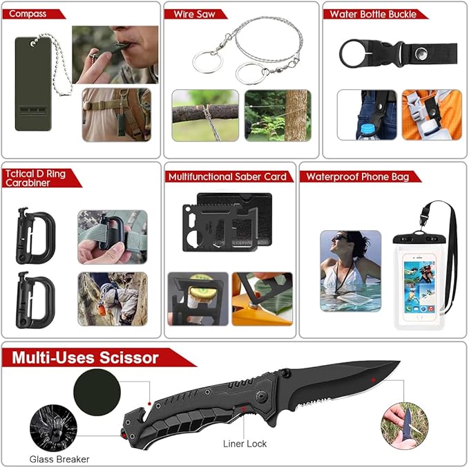 Survival Kits,222 PCS Emergency Survival Gear First Aid Kits with Molle System Compatible Bag Outdoor Camping Gear Emergency Kits for Hunting,Hiking,Fishing, Gifts for Men Women