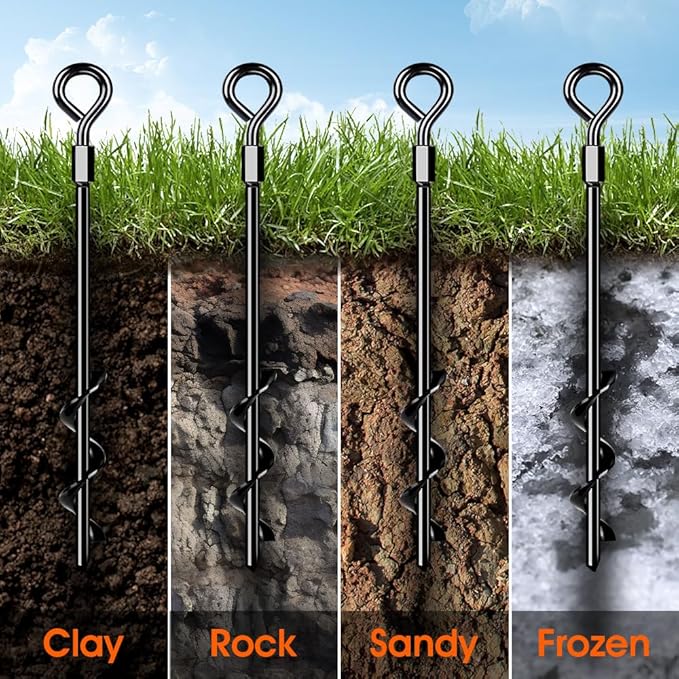 Ground Anchors, Trampoline Anchors Heavy Duty Screw in Ground Anchors 8Pack,Tent Stakes for Camping Tent, Trampoline, Canopies, Carports, Sheds, Swing Sets,14in Ground Anchors for High Winds, Black