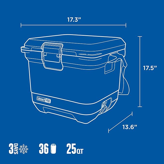 Coleman Pro 25qt Ultra-Light Premium Hard Cooler, Extra-Thick Insulation Keeps Ice up to 3 Days, 36-Can Capacity
