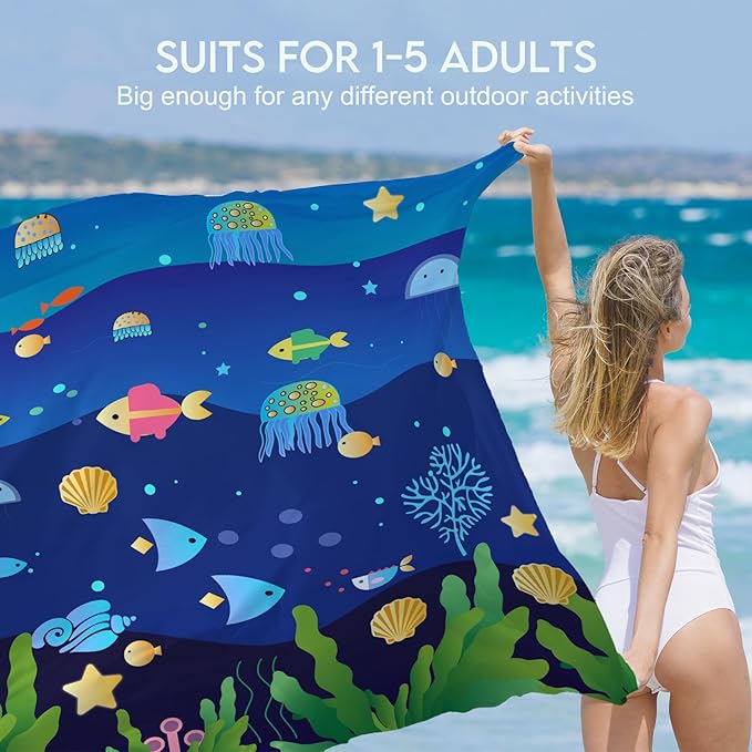 BYDOLL Beach Blanket 78''X81'' 4-7 Adults Oversized Lightweight Waterproof Sandproof Blanket for Beach Large Picnic Mat Travel Camping