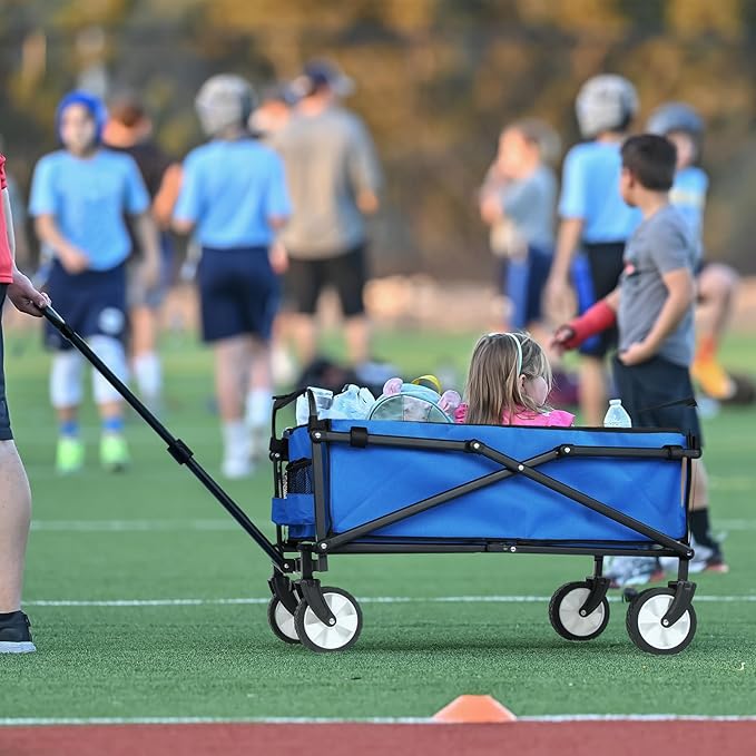 LUXCOL Wagon Cart Foldable, Collapsible Folding Wagon with All-Terrain Wheels & Adjustable Handle, Portable Heavy Duty 200LBS Weight Capacity for Grocery Shopping, Sport, Camping, Garden, Outdoor Use