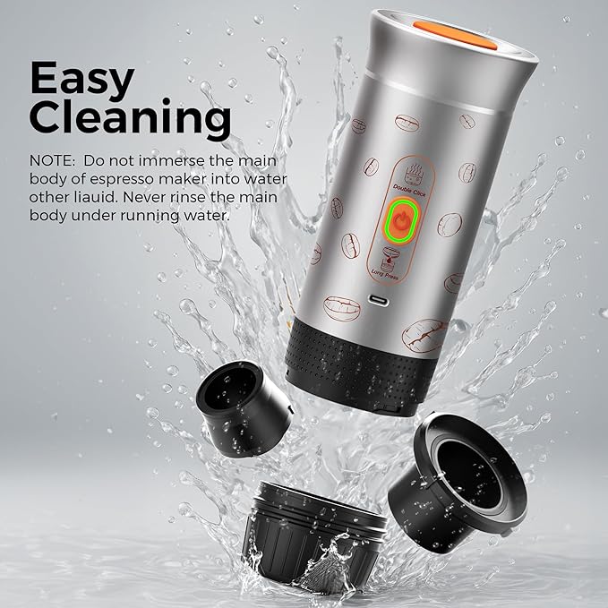 Portable Espresso Machine, 3-in-1 Travel Coffee Maker with Self-Heating, Battery Operated 20Bar Wireless Portable Espresso Maker Compatible with Ground Coffee & Capsule for Camping, Car, Office