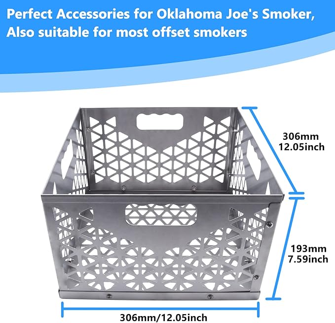 12 Inch Charcoal Firebox Basket for Oklahoma Joe Offset Smoker, Grill Accessories for Long and Efficient Smoking, 12" x 12" x 7.5 "Fire Basket for Oklahoma Joes Highland (Stainless Steel)