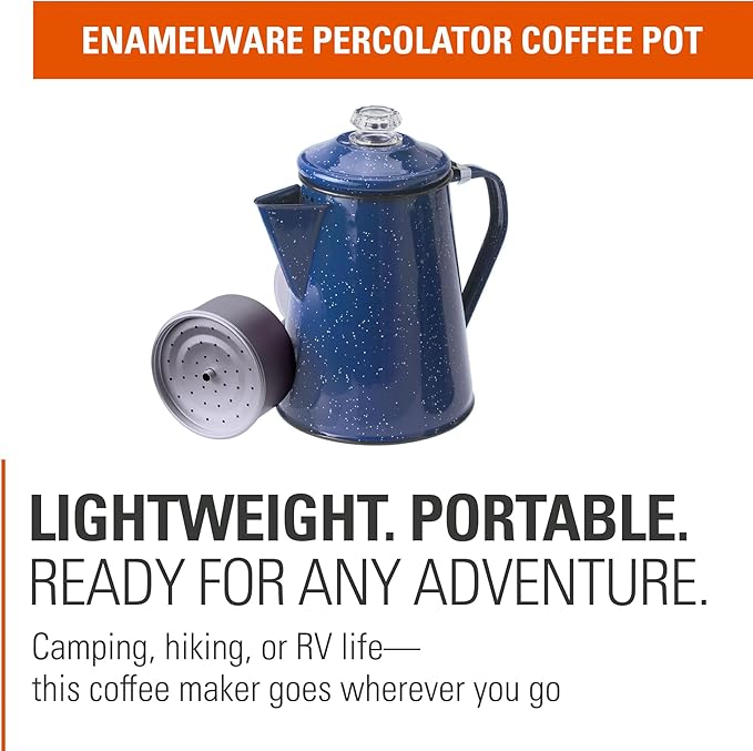 GSI Outdoors Percolator Coffee Pot | Enamelware Campfire Coffee Boiler Kettle for Outdoor Camping Cookware, Cabin, RV, Kitchen, Hunting & Backpacking