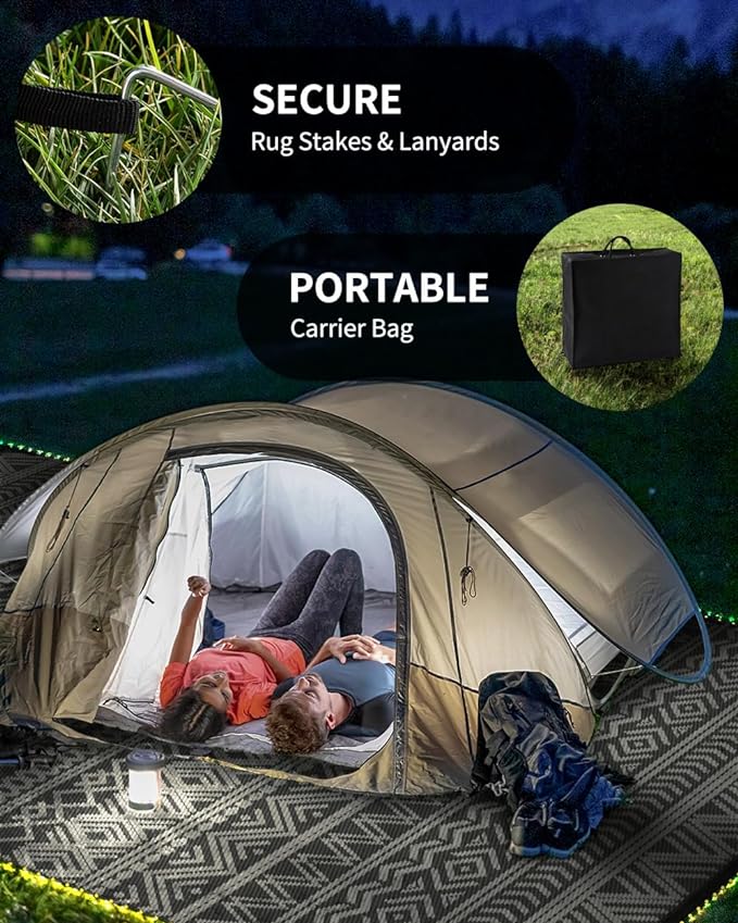 MontVoo-Outdoor Rug Carpet 8x10 ft for Patio RV Camping with Led Strip Lights Waterproof Plastic Straw Rug Reversible Portable Outside Indoor Outdoor Rug Mat for Patio Decor Balcony Picnic-Boho Rug