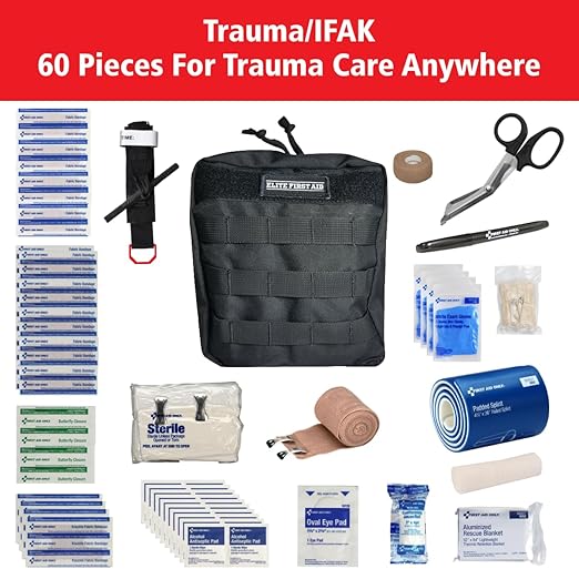 Elite First Aid 60-Piece Emergency Trauma Kit/IFAK Kit, MOLLE-Compatible Tactical First Aid Kit with Tourniquet for Car, Home, Camping, and More (91629)