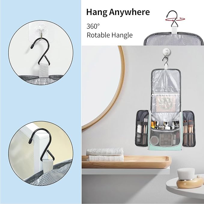 Della Gao Travel Toiletry Bag for Men and Women, Bathroom Bag, Water-Resistant Nylon (L, Green)