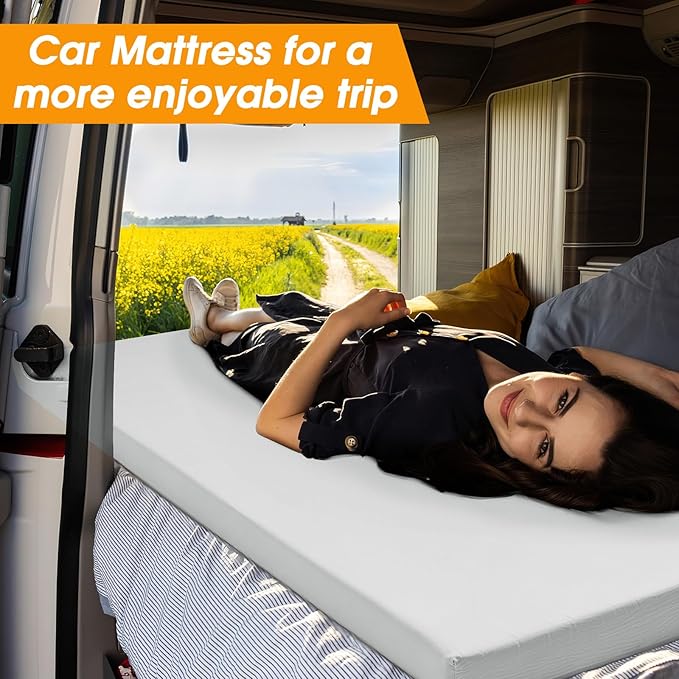 CYMULA Camping Cot Mattress 2in Memory Foam Sleeping Pad,Soft Warm Non-Slip Camping Mattress Topper with Retaining for Adults,Portable Roll up Pad for Travel(75 x30)(only Mattress)