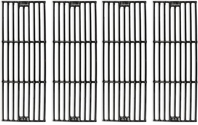 Hisencn Porcelain Cast Iron Cooking Grates Replacement for Chargriller Duo 5050, 3001, 5650, 3008, 3030, 3725, 4000, 2121, King Griller 3008 5252, Gas Grill Models Set of 4 Grill Grids