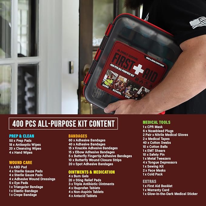 EVERLIT 400 Pcs Emergency First Aid Kit Medical Kit Professional Med Kit Supplies for Preparedness, Survival, Office, School, Home, Disaster, Car, Business, Restaurant