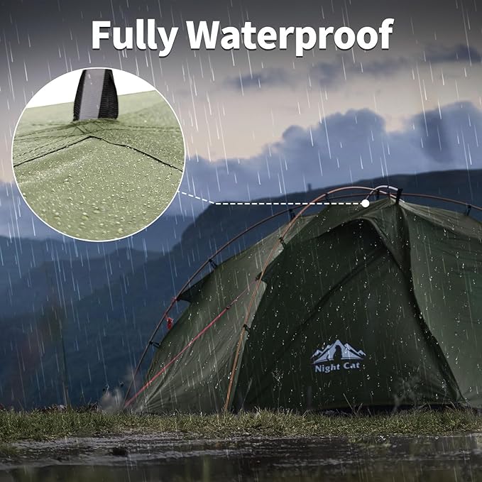Night Cat Backpacking Tents 2 Persons Fast Setup Hiking Camp Tent with Foldable Pole Double Layers Two Doors Waterproof Lightweight Compact 7x4.4ft