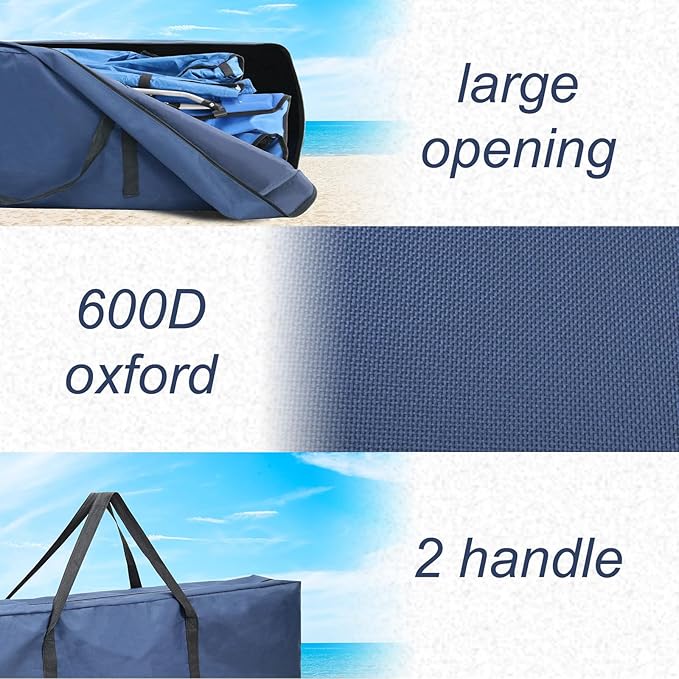 ptlsy Camping Chair Bag 2pack, 39 Inch Extra Large Zippered Cot Bag, Foldable Carrying Case with Handle Strap, Large Mouth fits Most Cots & Chairs for Travel Outdoor (Navy)