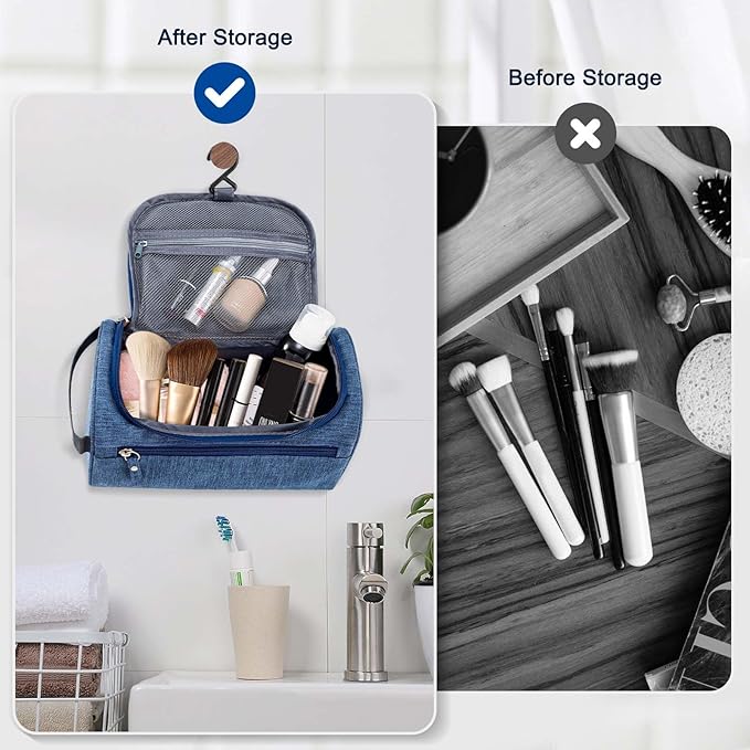 Hanging Toiletry Bag for Women and Men Traveling Makeup Large Capacity Cosmetics Portable Dopp Kit Storage Organizer Bag with Hanging Hook for Toiletries Brushes (Frosted Navy)