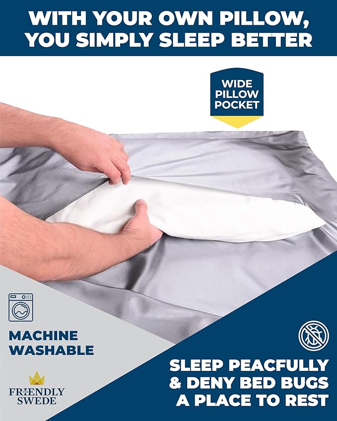 The Friendly Swede Sleeping Bag Liner — Ultralight Polyester or Cold Weather Microfiber Adult Sleep Sack; Thin Travel Sheets for Hotel; Camping Sheets; Travel Sleeping Bag with Pocket-Size Stuff Sack