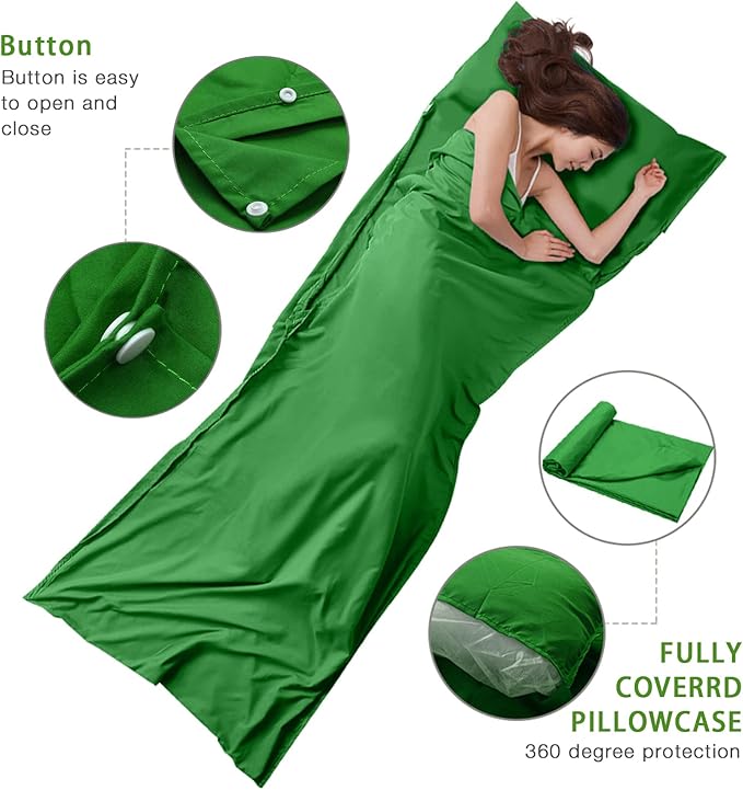Travel and Camping Sheet Sleeping Bag Liner - Lightweight Compact and Portable Adult Sleeping Bag - Ideal for Traveling,Hostels and Camping
