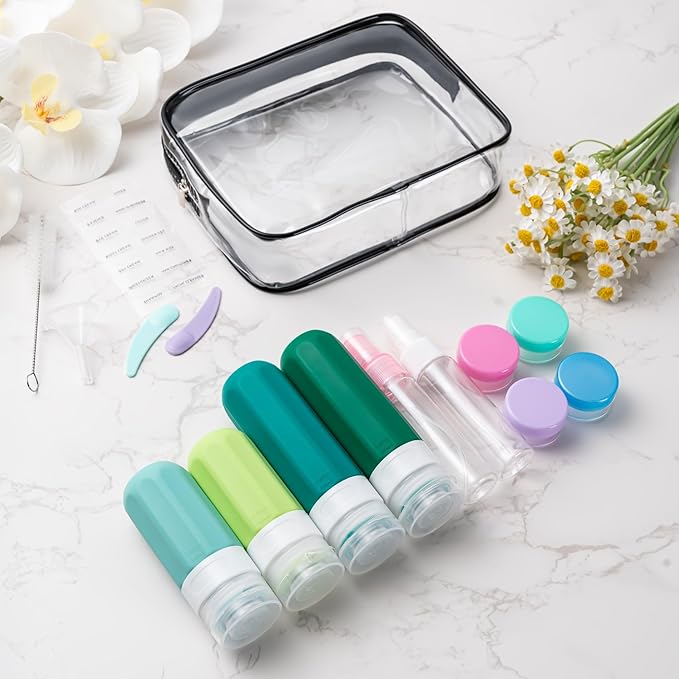 MODENGKONGJIAN 16 Pack Travel Bottles for Toiletries,TSA Approved Silicone Squeezable Travel Shampoo Bottles, 3oz Leak Proof Refillable Toiletry Cosmetic Containers (16PCS/Green)