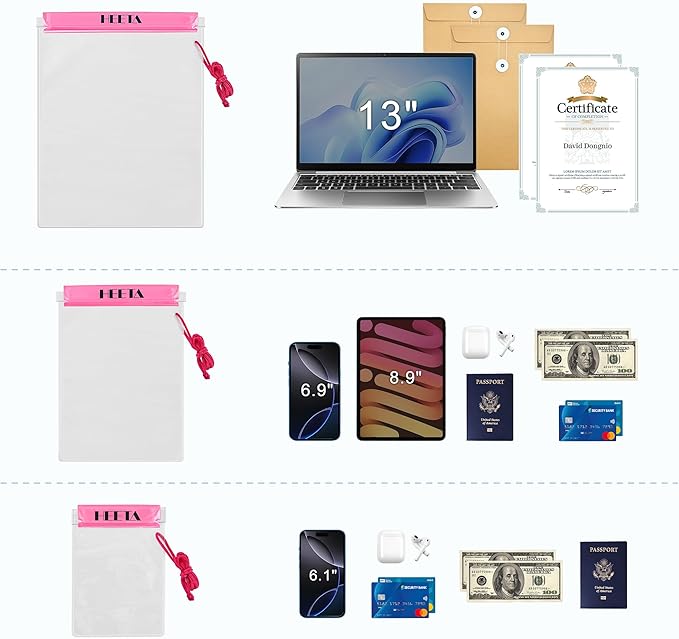 HEETA 5-Pack Clear Waterproof Dry Bag, Water Tight Cases Pouch Dry Bags for Camera Mobile Phone Maps, Kayaking Boating Document Holder