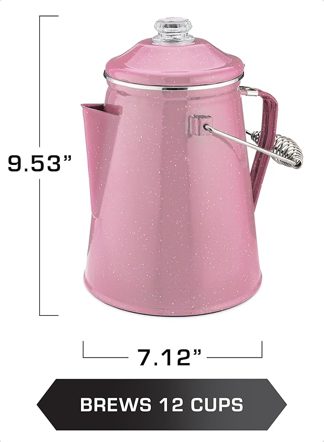 COLETTI Classic Percolator Coffee Pot — Camping Coffee Percolator, Campfire Coffee Pot – Camping Percolator for Groups — Brew for the Whole Campsite (Pink, 12 Cup)