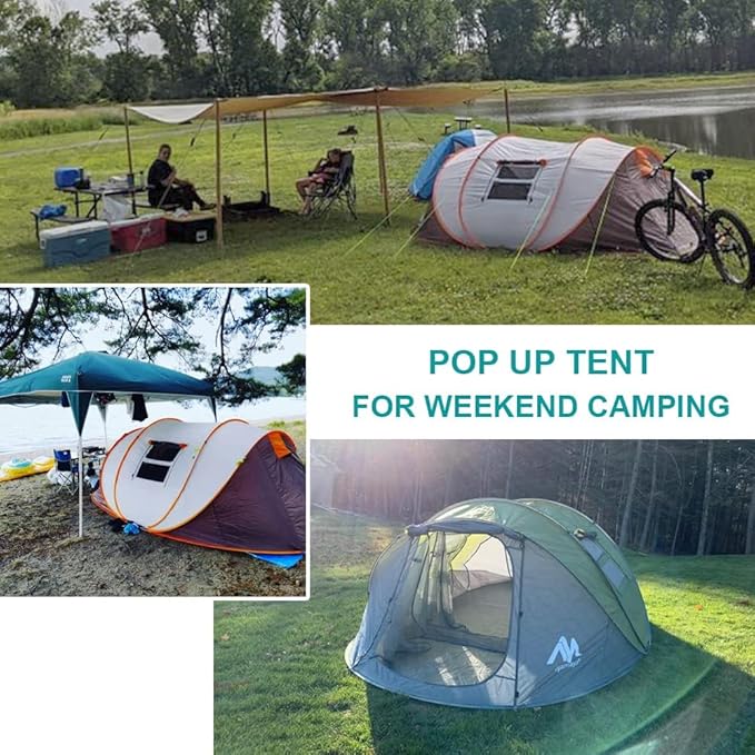 6 Person Easy Pop Up Tents for Camping - AYAMAYA Double Layer Waterproof Instant Tent with Vestibule & Porch, Large Size Family Tent Automatic Setup for 4-6 People Camping Hiking (Poles Included)
