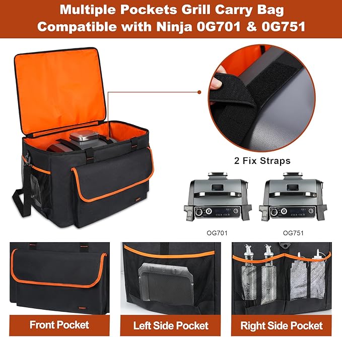 Woodfire Grill Carry Bag Compatible with Ninja OG701 OG751 Grill Smoker, Woodfire Grill Carry Case Compatible with Ninja Woodfire Grill Accessories,Bag Only (Black)