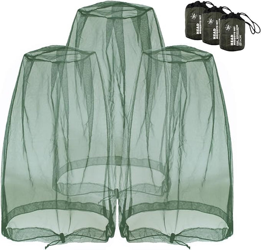 Anvin Mosquito Head Mesh Nets Gnat Face Netting for No See Ums Insects Bugs Gnats Biting Midges from Any Outdoor Activities, Works Over Most Hats (3pcs, Navy Green)