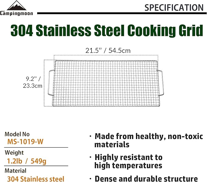 CAMPINGMOON 21.5"x9.2" Cooking Grid for Portable Campfire Grill MS-1019-W