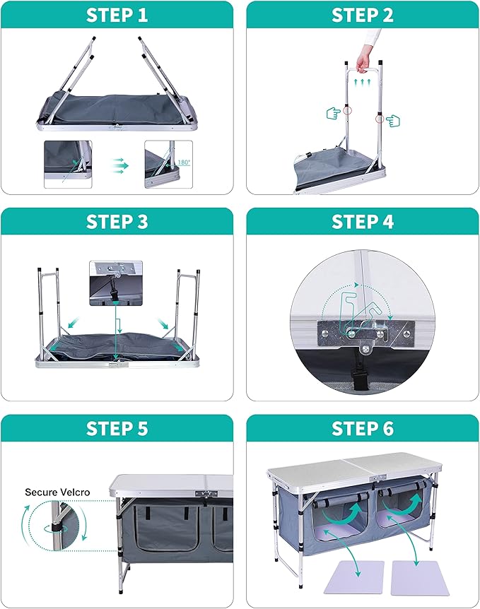Nice C Camping Table, Folding Table Height Adjustable, Camp Table, Storage Kitchen Table, Lightweight Aluminum, with Carry Handle for Outdoor, Beach, BBQ, Picnic, Cooking, Festival, Indoor, Office