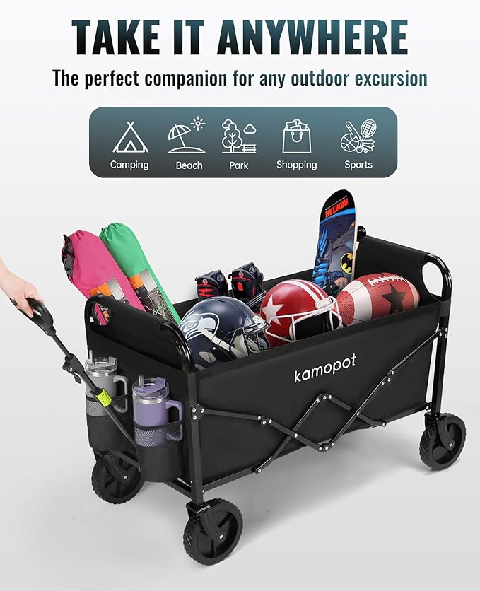 Large Collapsible Wagon Foldable for Grocery, Beach, Park, Yard, 34 x 18 Inch Inner Storage. 300lb Heavy Duty w/Cupholders & 1x 40oz Tumbler Included
