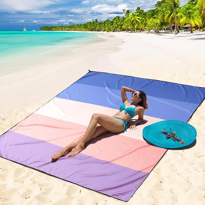Beach Blanket Waterproof Sandproof Beach Mat 79" X 83" /10'x9'for 2-8 Adults Quick Drying Outdoor Picnic Mat Beach Accessories for Travel, Camping, Hiking