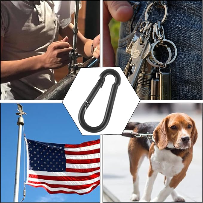 MIVIDE 100 Pack M4 Black Carabiner Clip Spring Snap Hook, 1.57 Inch Heavy Duty Small Snap Hooks Carabiner Quick Link Clip for Camping Hiking Traveling Outdoor Swing Gym, 110Lbs Capacity