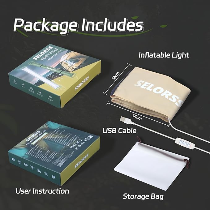 SELORSS Portable Inflatable Folding Outdoor Camping Light, IP66 Waterproof Standard with USB Plug for camping, hiking, traveling and other outdoor environments.(Khaki)