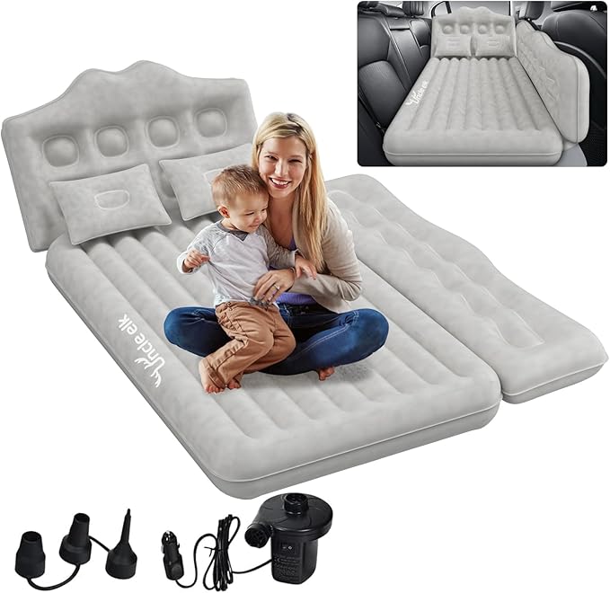 Car Air Mattress Bed: Inflatable Back Seat Air Mattress for SUV, Thick Camping Sleeping Pads with Pillows Air Pumps, Sedan, Truck, SUV, Grey